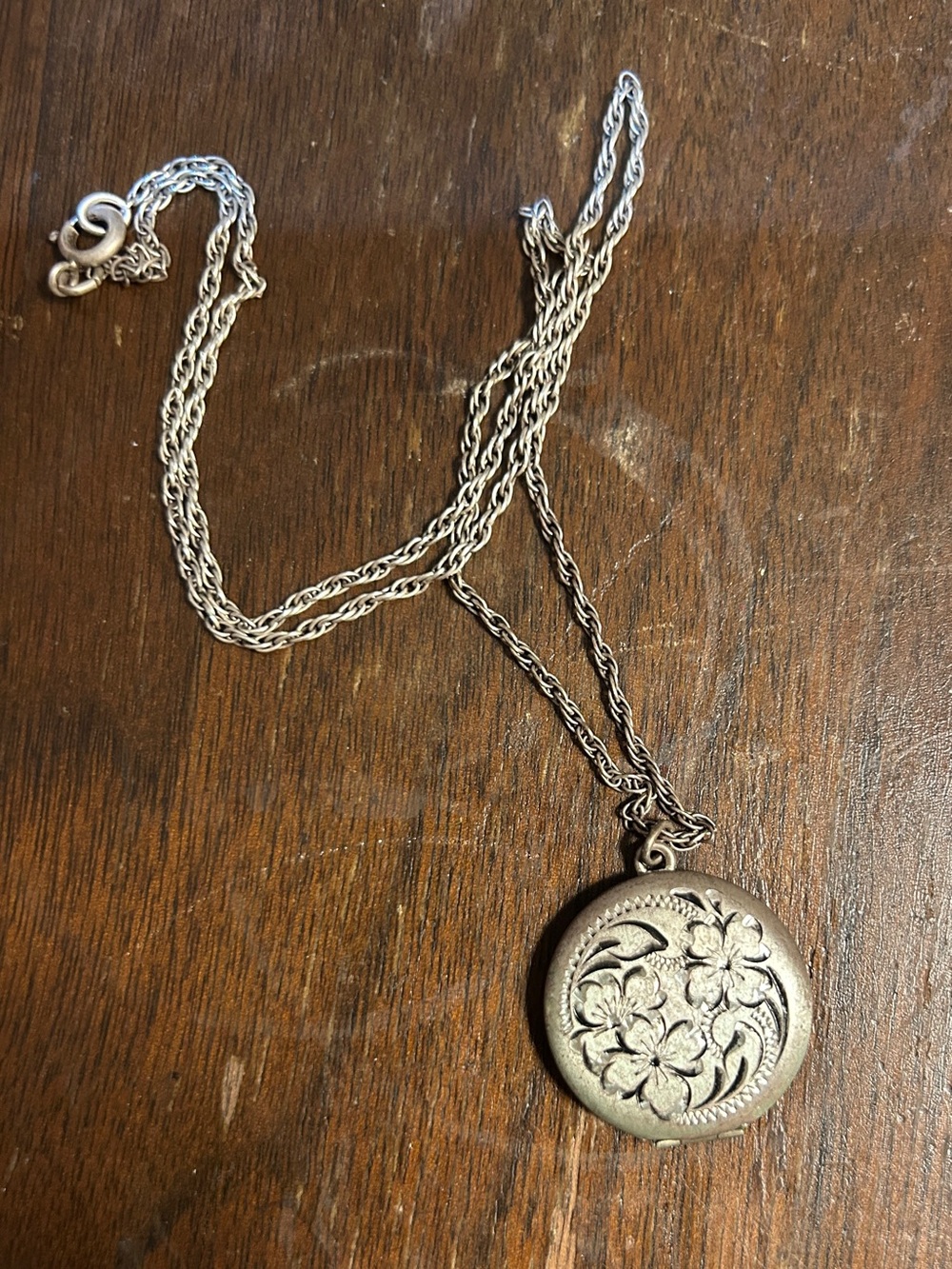 Silver Floral Round Locket Necklace
